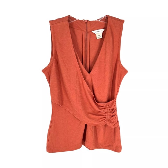 Club Monaco Blouse Womens Size XS Copper Surplice Faux Wrap Ruched Stretch - Picture 1 of 8